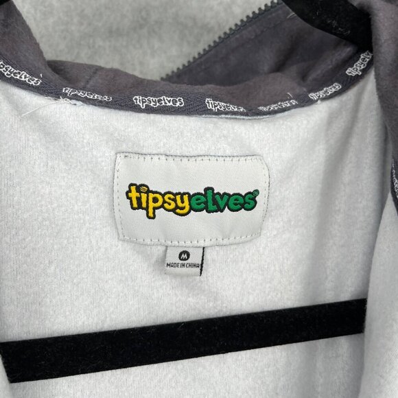 Tipsy Elves Moose Jumpsuit Size M Black Gray One Piece Lounger Zip Up Hood NEW - Picture 8 of 15